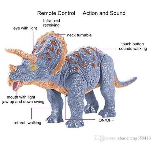 리버티임포트 [아마존베스트]Liberty Imports Dino Planet Remote Control RC Walking Dinosaur Toy with Shaking Head, Light Up Eyes and Sounds (Triceratops)