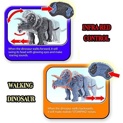 리버티임포트 [아마존베스트]Liberty Imports Dino Planet Remote Control RC Walking Dinosaur Toy with Shaking Head, Light Up Eyes and Sounds (Triceratops)