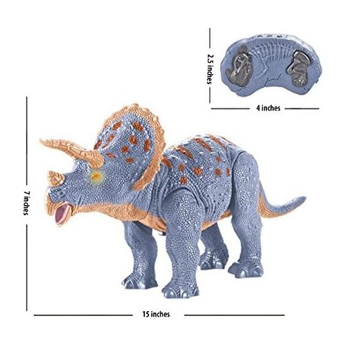 리버티임포트 [아마존베스트]Liberty Imports Dino Planet Remote Control RC Walking Dinosaur Toy with Shaking Head, Light Up Eyes and Sounds (Triceratops)