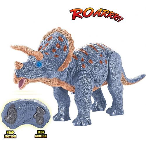 리버티임포트 [아마존베스트]Liberty Imports Dino Planet Remote Control RC Walking Dinosaur Toy with Shaking Head, Light Up Eyes and Sounds (Triceratops)