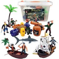 [아마존베스트]Liberty Imports Bucket of Pirate Action Figures Playset with Boat, Treasure Chest, Cannons, Shark, Pirate Ship, and More!