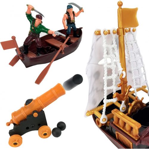 리버티임포트 [아마존베스트]Liberty Imports Bucket of Pirate Action Figures Playset with Boat, Treasure Chest, Cannons, Shark, Pirate Ship, and More!