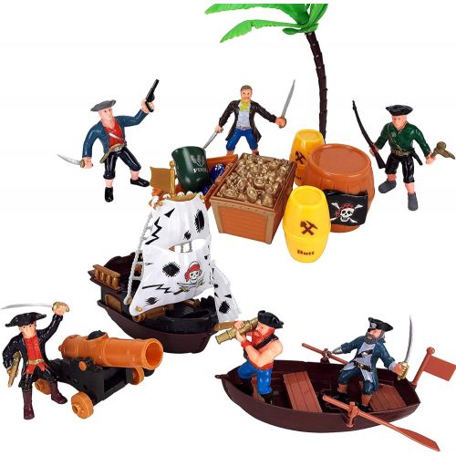 리버티임포트 [아마존베스트]Liberty Imports Bucket of Pirate Action Figures Playset with Boat, Treasure Chest, Cannons, Shark, Pirate Ship, and More!