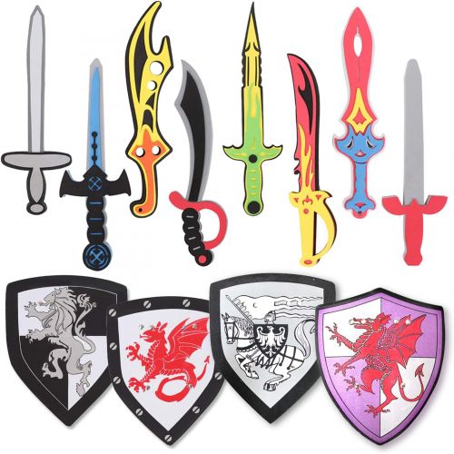 리버티임포트 Liberty Imports 12 Pack Foam Swords and Shields Playset, Medieval Combat Ninja Warrior Weapons Costume Role Play Accessories for Kids Party Favors