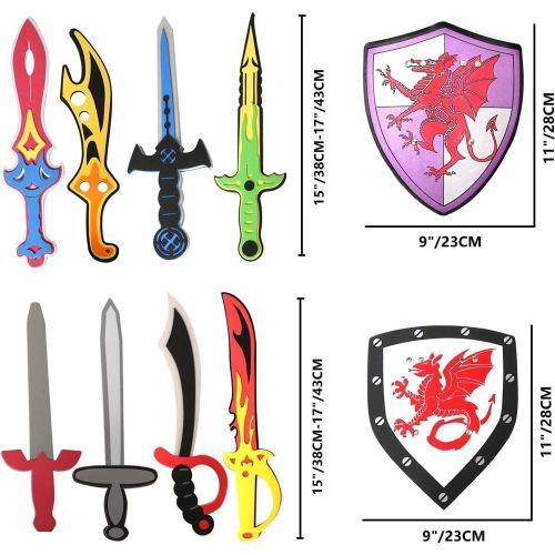 리버티임포트 Liberty Imports 12 Pack Foam Swords and Shields Playset, Medieval Combat Ninja Warrior Weapons Costume Role Play Accessories for Kids Party Favors