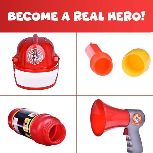 리버티임포트 Liberty Imports 10 Pcs Fireman Gear Firefighter Costume Role Play Toy Set for Kids with Helmet and Accessories