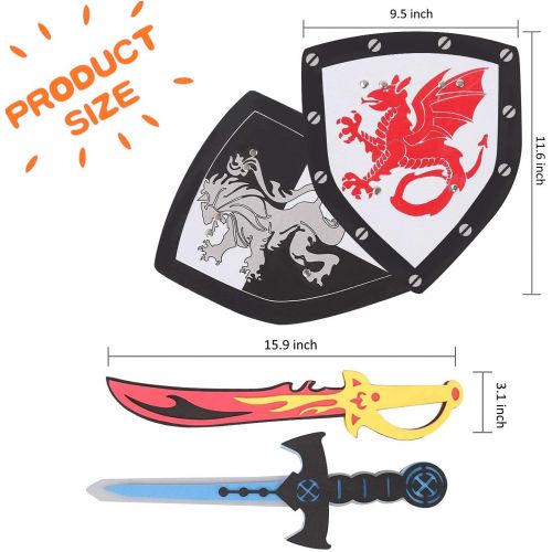 리버티임포트 Liberty Imports Dual Foam Sword and Shield Playset - 2 Pack Medieval Combat Ninja Warrior Weapons Costume Role Play Accessories for Kids