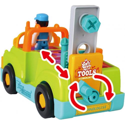 리버티임포트 Liberty Imports Multifunctional Take Apart Toy Tool Truck With Electric Drill and Power Tools, Lights and Music, Bump and Go Action