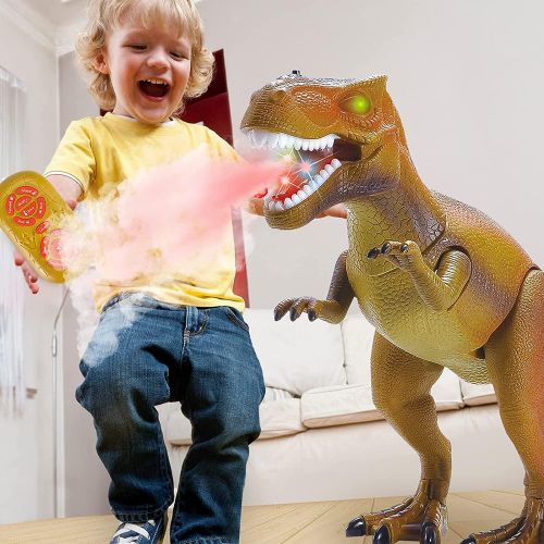 리버티임포트 Liberty Imports Smoke Breathing Remote Control Tyrannosaurus Rex Kids RC Trex Dinosaur Figure Walking T-Rex Electronic Toy Action Robot with Moving Head, Lights, Roaring Sounds
