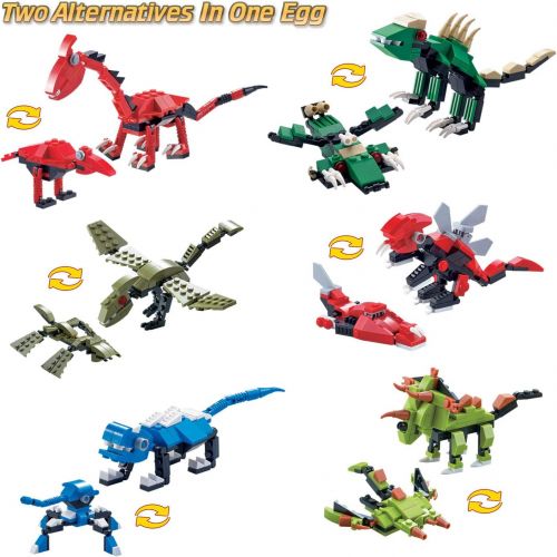 리버티임포트 Liberty Imports 3D Dinosaur Puzzle Figures Building Bricks in Jurassic Eggs - 6-in-1 Buildable Transforming Dino Blocks - Educational Assembly Kits for Kids Party Favors (Set of 6)