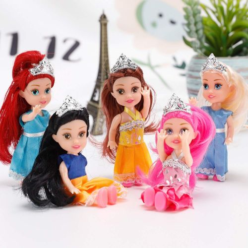 리버티임포트 Liberty Imports 6 PCs Miniature Pocket Princess Dolls with Dresses Girls Play Set Collection (4.5-Inches)