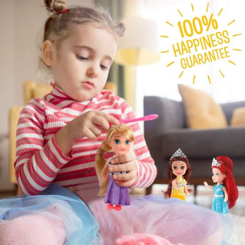 리버티임포트 Liberty Imports 6 PCs Miniature Pocket Princess Dolls with Dresses Girls Play Set Collection (4.5-Inches)