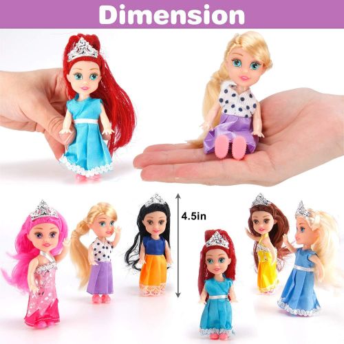 리버티임포트 Liberty Imports 6 PCs Miniature Pocket Princess Dolls with Dresses Girls Play Set Collection (4.5-Inches)