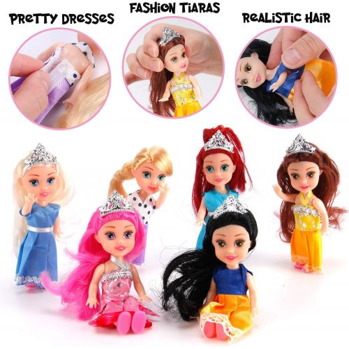 리버티임포트 Liberty Imports 6 PCs Miniature Pocket Princess Dolls with Dresses Girls Play Set Collection (4.5-Inches)