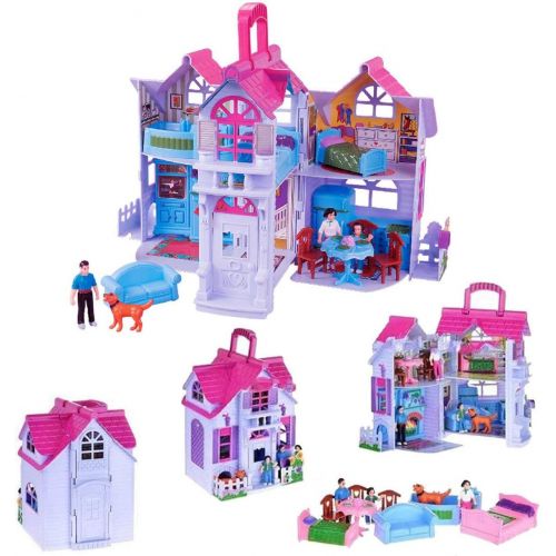 리버티임포트 Liberty Imports My Sweet Home Fold and Go Pretend Play Mini Dollhouse with Furniture and Accessories