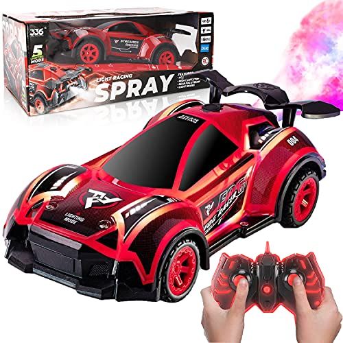 리버티임포트 Liberty Imports R/C Fog Racer Car - Rechargeable 2.4 GHZ Remote Control High Speed Race Car with LED and Rear Smoke Stream (Red)