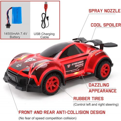 리버티임포트 Liberty Imports R/C Fog Racer Car - Rechargeable 2.4 GHZ Remote Control High Speed Race Car with LED and Rear Smoke Stream (Red)