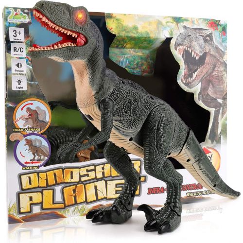 리버티임포트 Liberty Imports Dino Planet Remote Control RC Walking Dinosaur Toy with Shaking Head, Light Up Eyes and Sounds (Triceratops)