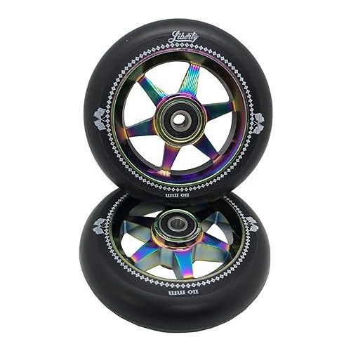  Liberty Pro Scooters - 110mm Sixstar Pro Freestyle Scooter Wheels (Pair) (Neo Chrome - Oil Slick)