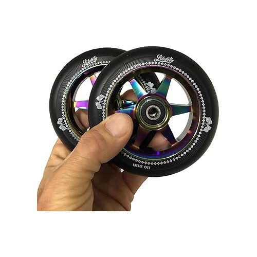  Liberty Pro Scooters - 110mm Sixstar Pro Freestyle Scooter Wheels (Pair) (Neo Chrome - Oil Slick)