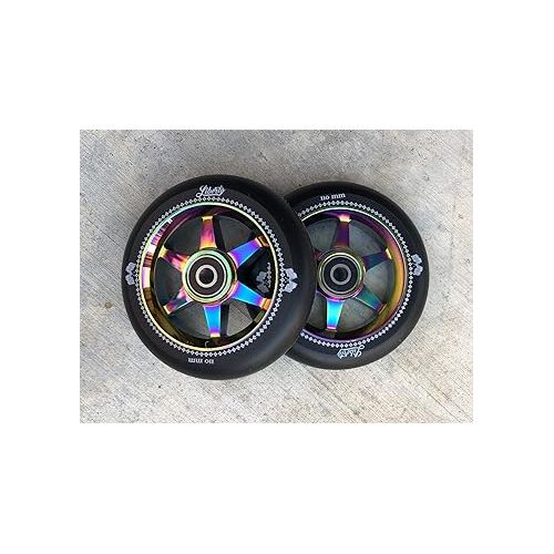  Liberty Pro Scooters - 110mm Sixstar Pro Freestyle Scooter Wheels (Pair) (Neo Chrome - Oil Slick)