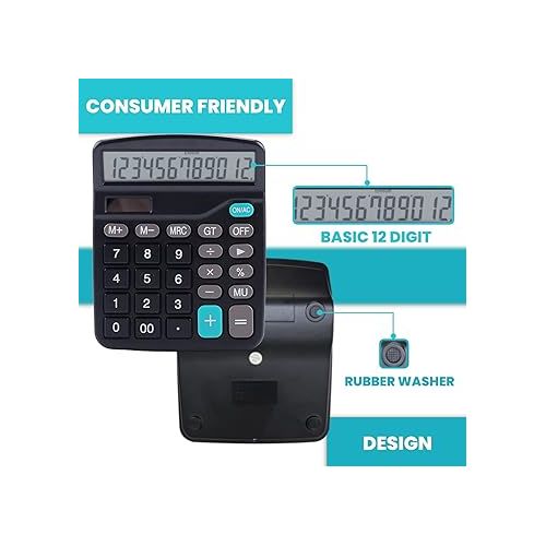  LICHAMP Desk Calculators with Big Buttons and Large Display, Office Desktop Calculator Basic 12 Digit with Solar Power and AA Battery (Included), 10 Bulk Pack