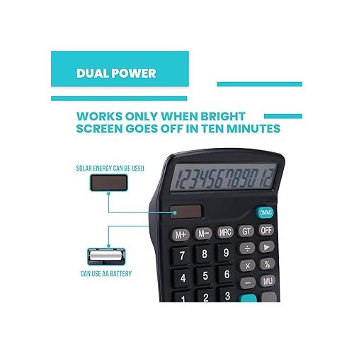  LICHAMP Desk Calculators with Big Buttons and Large Display, Office Desktop Calculator Basic 12 Digit with Solar Power and AA Battery (Included), 10 Bulk Pack