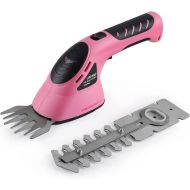 Lichamp 2-in-1 Electric Hand Held Grass Shear Pink Hedge Trimmer Shrubbery Clipper Cordless Battery Powered Rechargeable for Garden and Lawn, CGS3602PK Pink