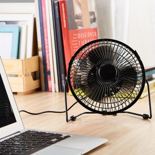  Small Desk Fan with Clock and Temperature Display, Lichamp 7 Inch Metal Frame USB Powered Flashing LED Display Electric Little Personal Cooling Fan, Quiet Table Fan with 5 Feet USB