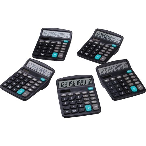  LICHAMP Desk Calculators with Big Buttons and Large Display, Office Desktop Calculator Basic 12 Digit with Solar Power and AA Battery (Included), 5 Bulk Pack