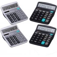 LICHAMP Desk Calculators with Big Buttons and Large Display, Office Desktop Calculator Basic 12 Digit with Solar Power and AA Battery (Included), 4 Bulk Pack