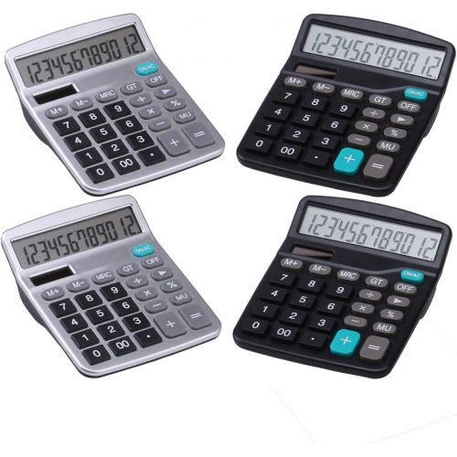  LICHAMP Desk Calculators with Big Buttons and Large Display, Office Desktop Calculator Basic 12 Digit with Solar Power and AA Battery (Included), 4 Bulk Pack