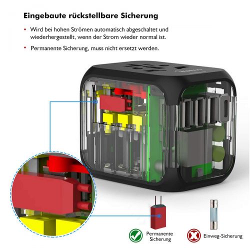  [아마존 핫딜]  [아마존핫딜]Licheers licheers Universal Reiseadapter, Reisetecker mit 1 Typ-C und 3 USB-Anschluesse fuer weltweit ueber 200 Lander wie die USA, Italien, England, Australien, Thailand, Indien und mehr