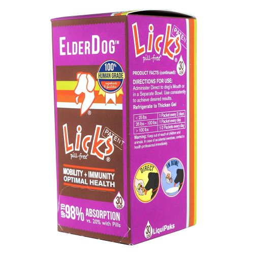  Licks Pill Free Licks - ElderDog Supplements - Omega 3 Fish Oil, Glucosamine, Methylsulfonylmethane (MSM), L-Carnitine, Coenzyme Q10, and Green Lipped Mussel