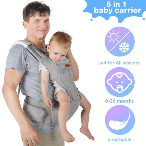  Lictin Baby Carrier 6-in-1 Ergonomic Backpack Carry with Hip Seat for Infants from 3.5KG to 20KG with 2...