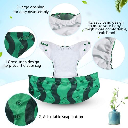  Lictin 6 Pack Baby Cloth Diapers, One Size Adjustable Washable Reusable Nappy for Baby Girls Boys, with 6 Inserts, 2 Storage Bag, Happy Fruit Design