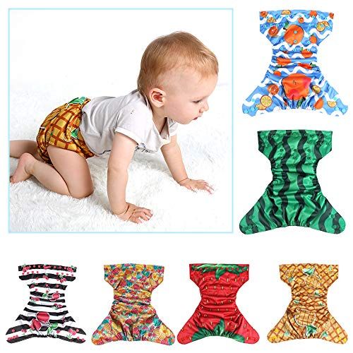  Lictin 6 Pack Baby Cloth Diapers, One Size Adjustable Washable Reusable Nappy for Baby Girls Boys, with 6 Inserts, 2 Storage Bag, Happy Fruit Design