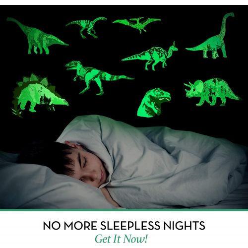  LIDERSTAR Dinosaur Wall Decals for Boys Girls Room, Glow in The Dark Stickers, Large Removable Vinyl Decor for Bedroom, Living Room, Classroom -Cool Light Art, Kids Birthday Christmas Gift,T