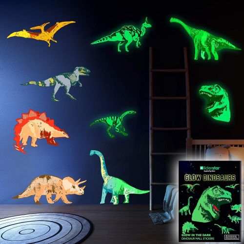  LIDERSTAR Dinosaur Wall Decals for Boys Girls Room, Glow in The Dark Stickers, Large Removable Vinyl Decor for Bedroom, Living Room, Classroom -Cool Light Art, Kids Birthday Christmas Gift,T