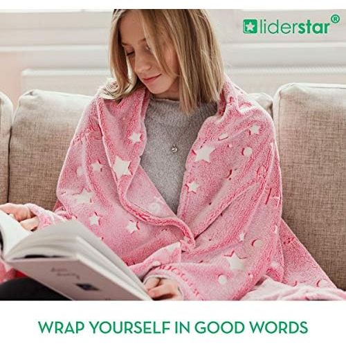  [아마존베스트]LIDERSTAR Glow in The Dark Throw Blanket ,Super Soft Fuzzy Fluffy Plush Fleece,Decorated with Stars and Words of Healing, Valentines Day Birthday Gift for Girls Boys Kids Teens Toddler, Gray