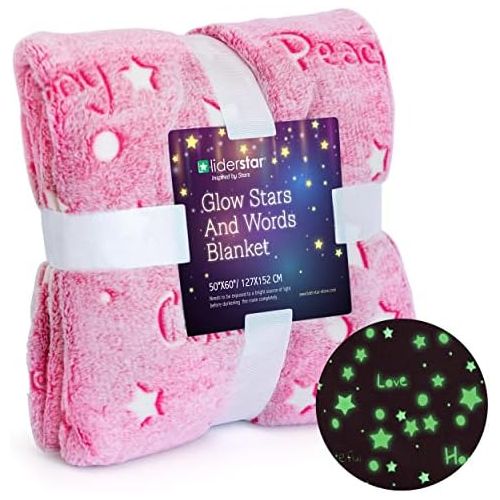  [아마존베스트]LIDERSTAR Glow in The Dark Throw Blanket ,Super Soft Fuzzy Fluffy Plush Fleece,Decorated with Stars and Words of Healing, Valentines Day Birthday Gift for Girls Boys Kids Teens Toddler, Gray