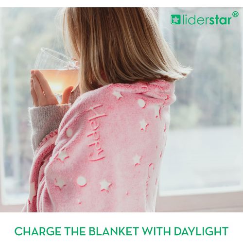  [아마존베스트]LIDERSTAR Glow in The Dark Throw Blanket ,Super Soft Fuzzy Fluffy Plush Fleece,Decorated with Stars and Words of Healing, Valentines Day Birthday Gift for Girls Boys Kids Teens Toddler, Gray