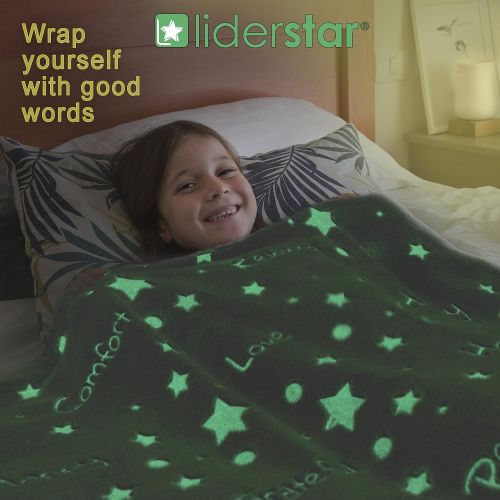  [아마존베스트]LIDERSTAR Glow in The Dark Throw Blanket ,Super Soft Fuzzy Fluffy Plush Fleece,Decorated with Stars and Words of Healing, Valentines Day Birthday Gift for Girls Boys Kids Teens Toddler, Gray