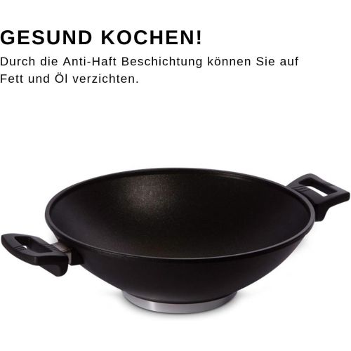  Lieblingspfanne handmade in germany Lieblingspfanne - Wok - Wokpfanne gross 36cm mit Glasdeckel Aluminium Guss Antihaft Beschichtung INDUKTION handgegossen in Deutschland!