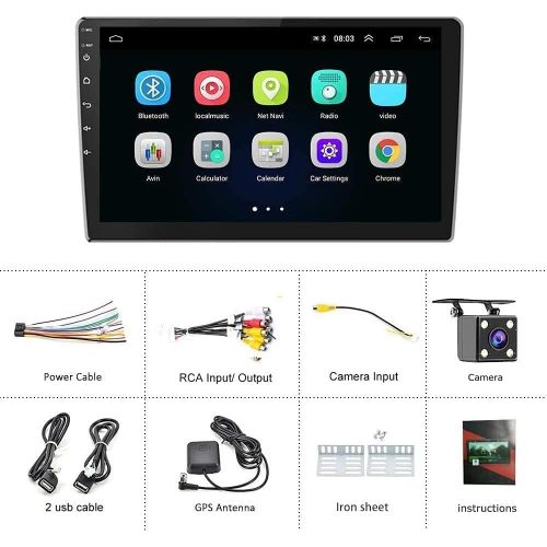  Liehuzhekeji 10.1Inch 2.5D HD Double Din Car Stereo Radio Receiver, Android Touch Screen MP5 Multimedia, Support GPS Navigation Bluetooth FM Radio+4 Led Lights Rear View Camera&Dual Mirror Link