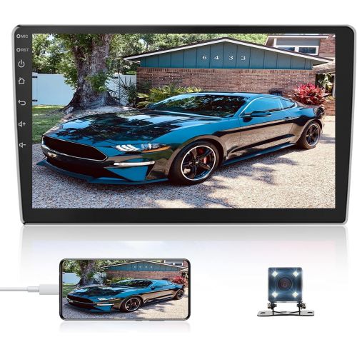  Liehuzhekeji 10.1Inch 2.5D HD Double Din Car Stereo Radio Receiver, Android Touch Screen MP5 Multimedia, Support GPS Navigation Bluetooth FM Radio+4 Led Lights Rear View Camera&Dual Mirror Link