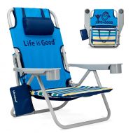 Life is Good Beach Chair with Cooler, Backpack Straps, Storage Pouch and Cup Holder (Jake Blue)