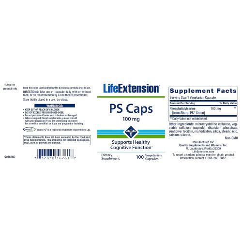  Life Extension Phosphatidylserine 100 mg, 100 Vegetarian Capsules