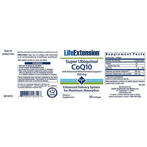  Life Extension Super Ubiquinol CoQ10 with Enhanced Mitochondrial Support, 200 mg, 30...