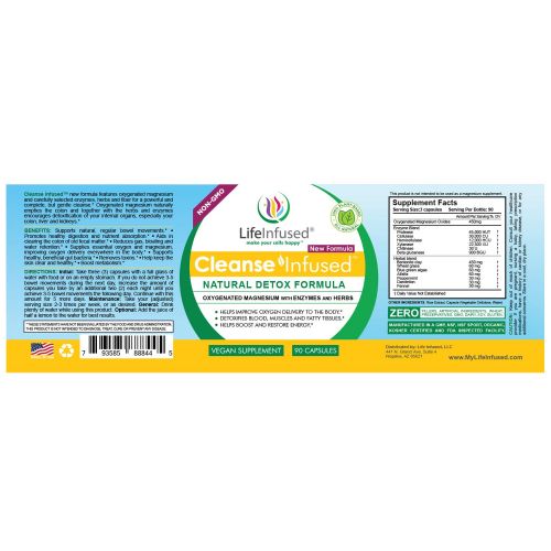  Life Infused Cleanse Infused A Gentle, Yet Powerful Colon Cleanser Powered by Oxygenated Magnesium, Premium Herbs and Enzymes. Vegan. 90 Capsules.